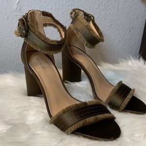 Express Dark Green Open Toe Heels